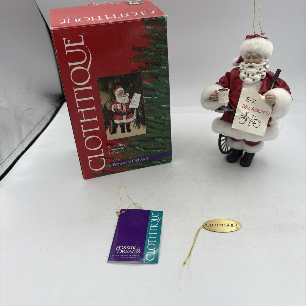 Clothtique Christmas Ornament Possible Dreams Bike Assembly‎ Santa 2002 Vintage